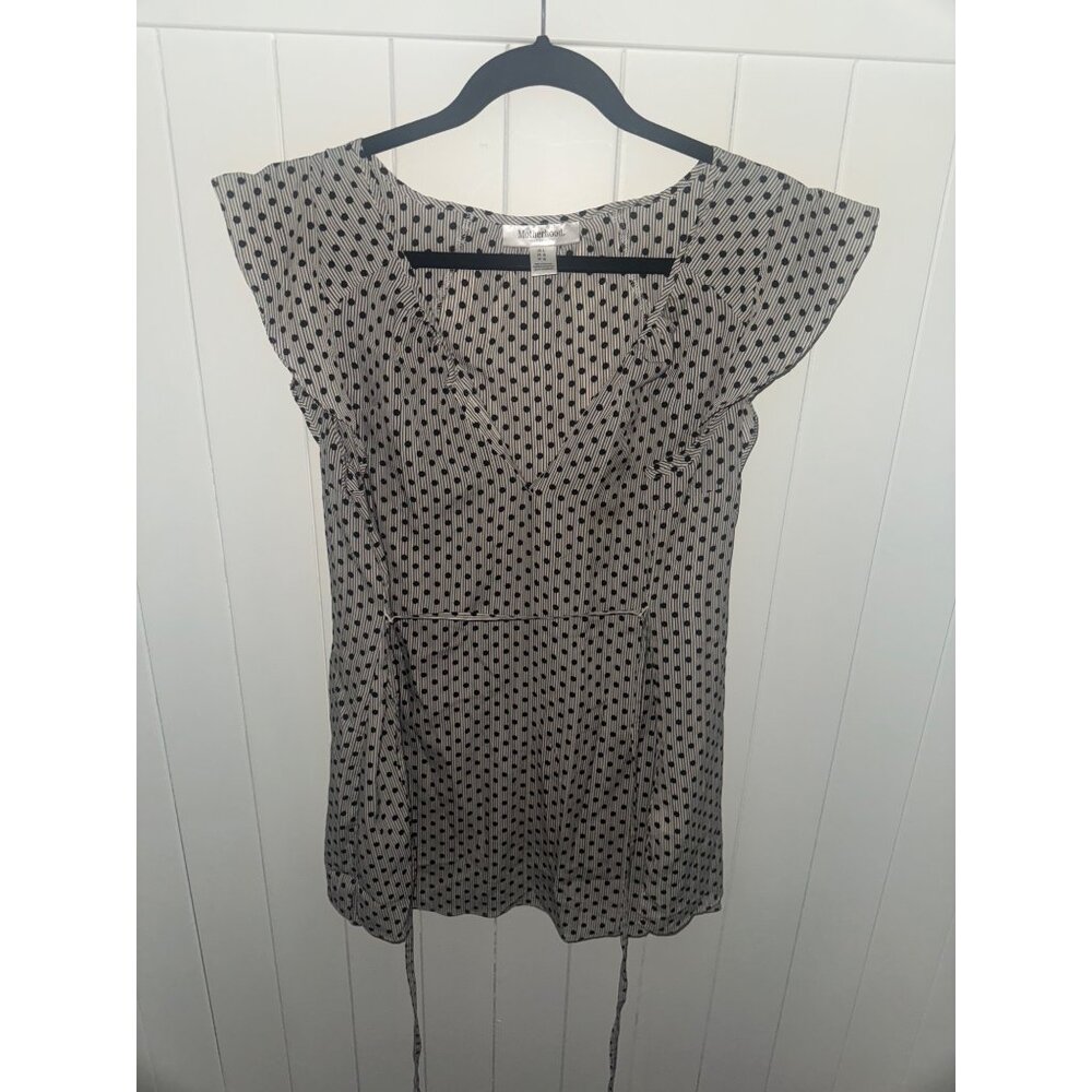 Motherhood Maternity Black Dot Flutter Sleeve Business Casual Tunic - Large